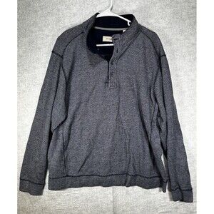 Tommy Bahama Sweater Mens Large Pullover 1/4 Button Blue Ribbed Mock Neck
